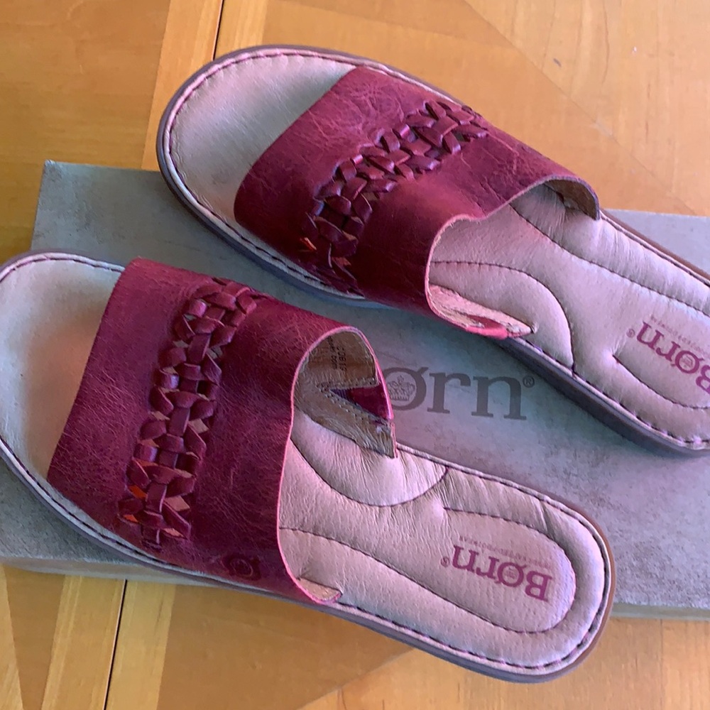 Born Women's Burgundy Braided Slide Sandals
